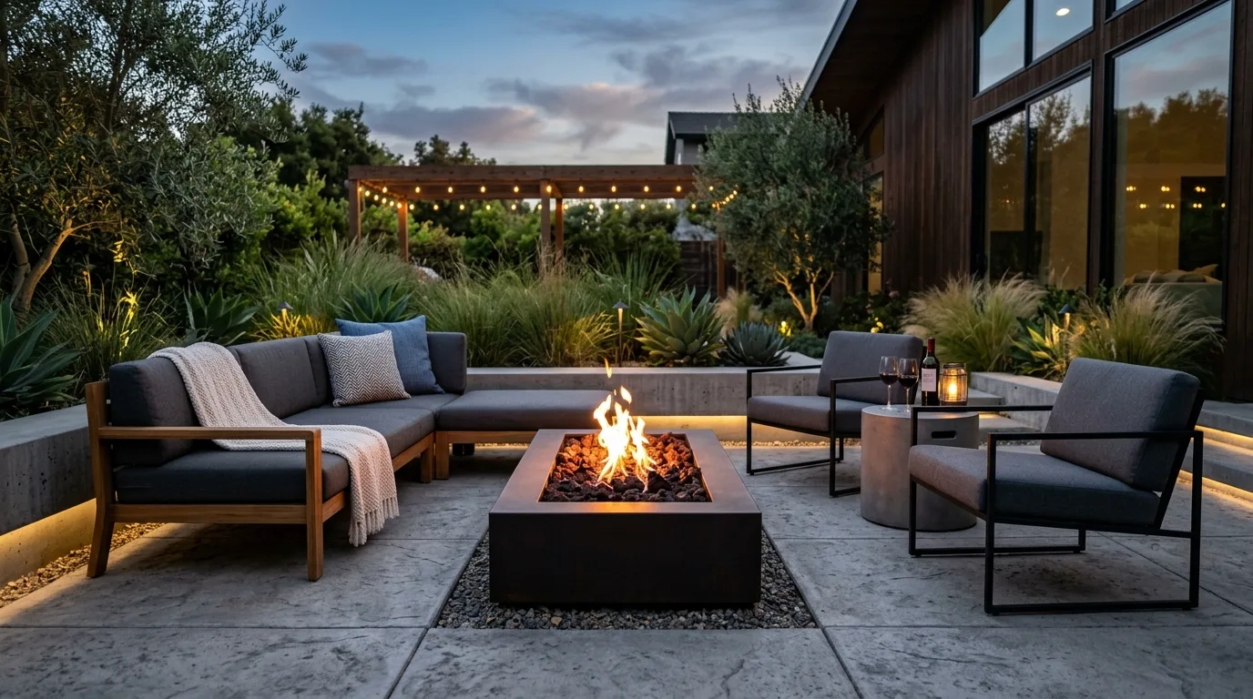 Wood-Burning Pit With String Lights